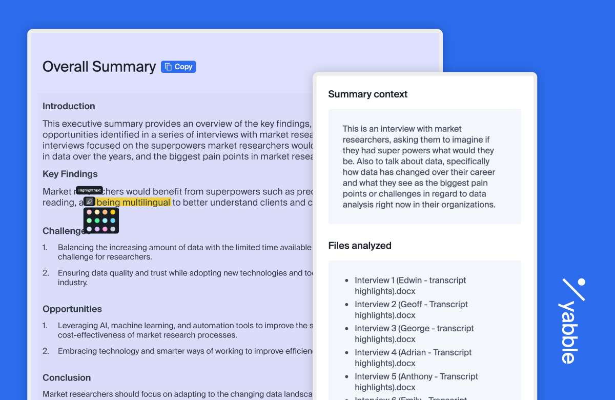 Less processing time, more thinking with Summarize from Yabble